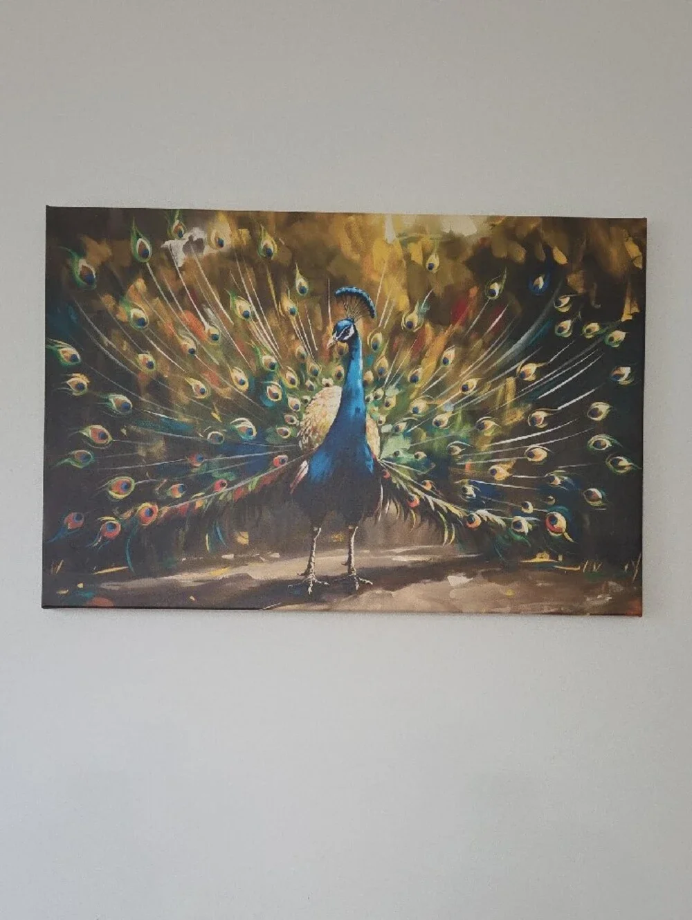 Peacock Wall Art Canvas Print in Blue and Green